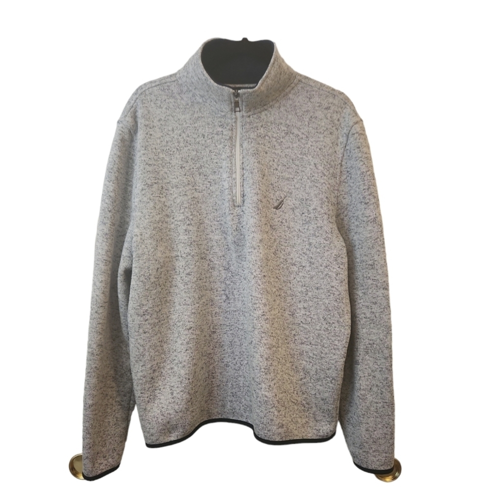 Nautica Men's Long Sleeve Heather Gray Fleece Pullover Jacket Size L/G